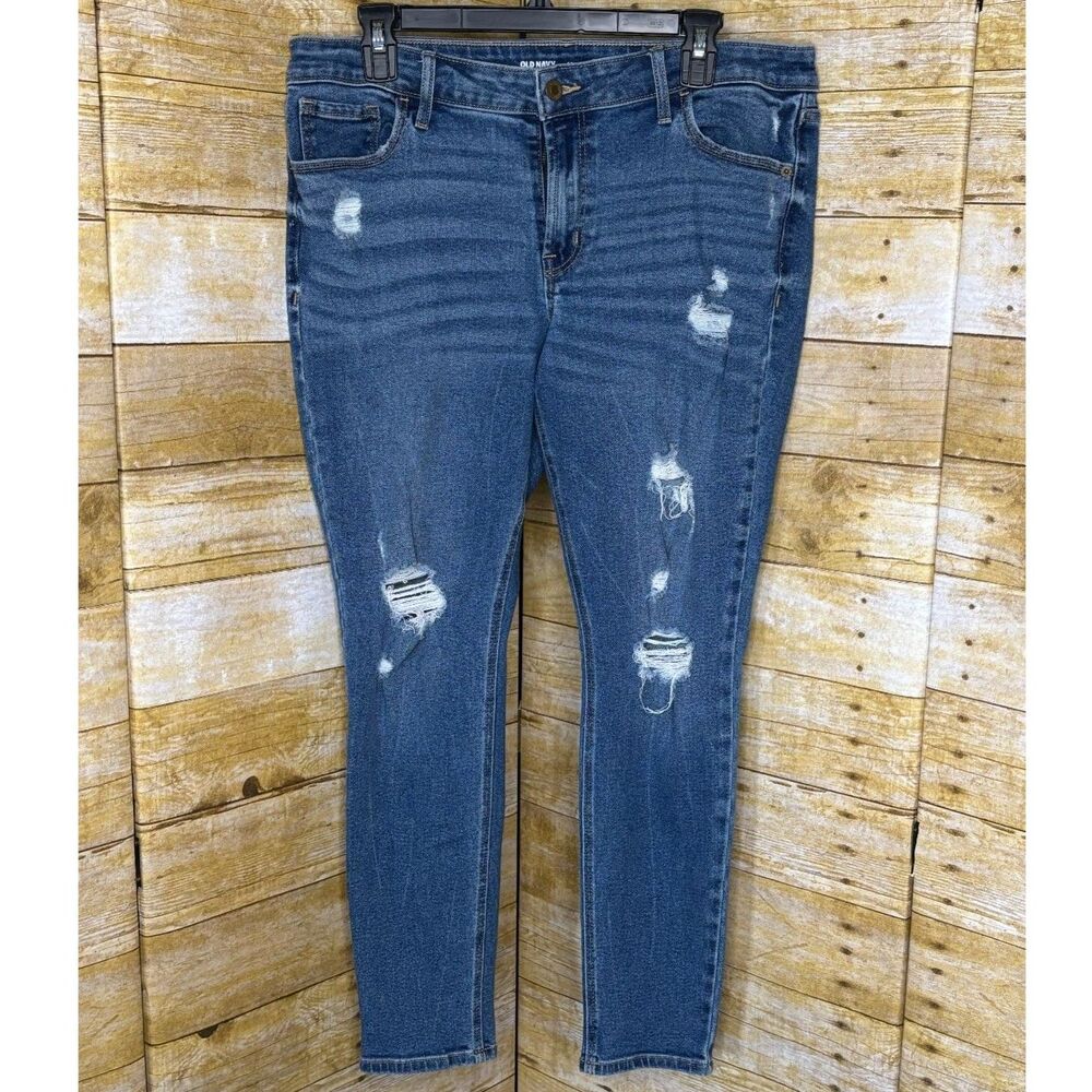 OLD NAVY ROCKSTAR MID RISE DISTRESSED CASUAL CLASSIC EVERYDAY SUPER SKINNY JEANS - Picture 1 of 2